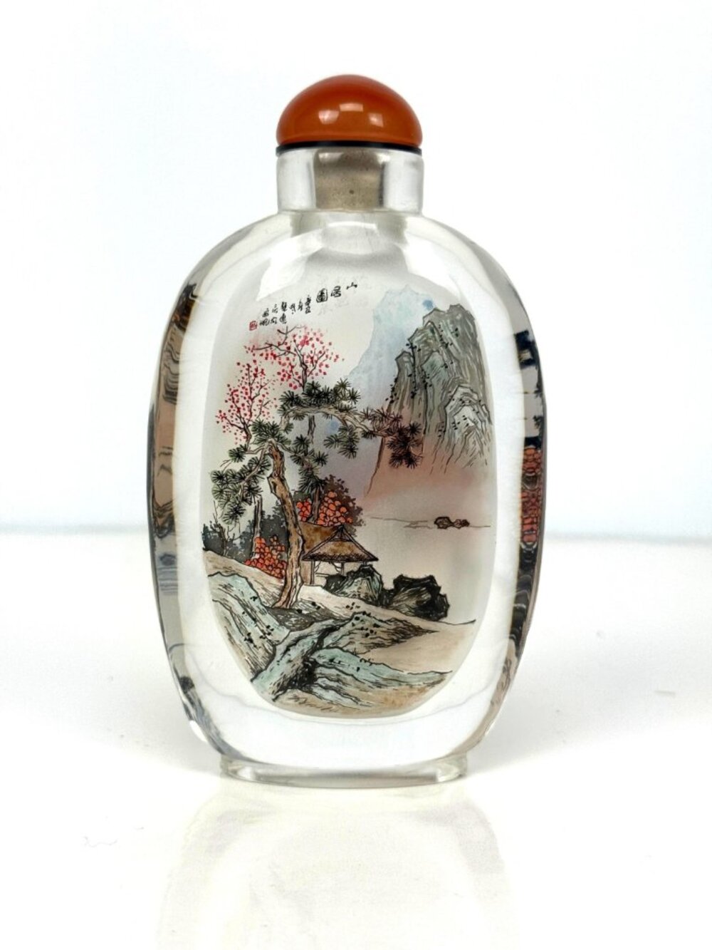 Vintage Chinese Inside Painted Glass Mountain Landscapeโ Snuff Bottle 5x2.5"